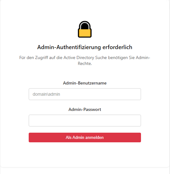 Separates Admin-Login für den Zugriff auf geschützte AD-Funktionen.